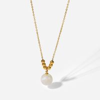 Simple Stainless Steel 18k Gold Plated Bead Pearl Necklace main image 6