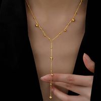 New 18k Gold Plated Stainless Steel Round Beads Tassel Necklace main image 3