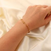 Einfache Edelstahl 18k Gold Überzogene Bead Doppel-schicht Kette Armband main image 1