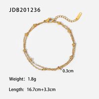 Einfache Edelstahl 18k Gold Überzogene Bead Doppel-schicht Kette Armband sku image 1