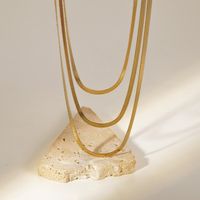 Neue 18k Gold Überzogene 3mm Schlange Kette Edelstahl Drei-schicht Halskette main image 2