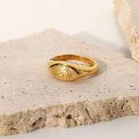 Retro 18k Gold-plated Stainless Steel Carved Portrait Oval Ring main image 5