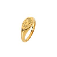 Retro 18k Gold-plated Stainless Steel Carved Portrait Oval Ring main image 3