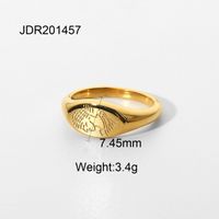 Retro 18k Gold-plated Stainless Steel Carved Portrait Oval Ring sku image 1