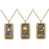 Vintage Tarot Sun Moon And Star Necklace Three-dimensional Drop Oil Plated 18k Real Gold Zircon Necklace For Women main image 2