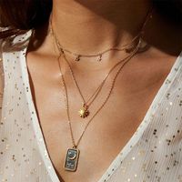 Vintage Tarot Sun Moon And Star Necklace Three-dimensional Drop Oil Plated 18k Real Gold Zircon Necklace For Women main image 3