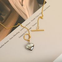 Romantic Color Matching Two-color Heart Pendant Ot Buckle Necklace Stainless Steel main image 1