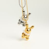 Romantic Exquisite Stainless Steel Cute Rabbit With Pearl Pendant Necklace 18k Gold main image 1