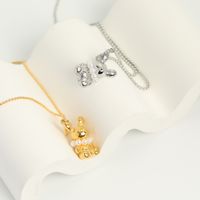 Romantic Exquisite Stainless Steel Cute Rabbit With Pearl Pendant Necklace 18k Gold main image 4