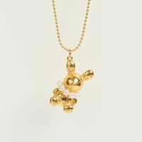 Romántico Exquisito Acero Inoxidable Lindo Conejo Con Perla Colgante Collar De Oro De 18k sku image 1