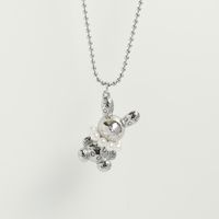 Romantic Exquisite Stainless Steel Cute Rabbit With Pearl Pendant Necklace 18k Gold sku image 2