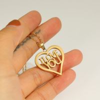 Hollow I Love You Big Stainless Steel Pendant Necklace  18k Gold Plated Jewelry main image 4