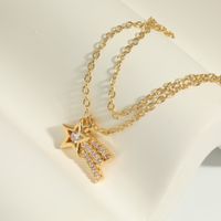 Star With Tail Diamond Inlaid Necklace Accessories Copper Pendant Women Girl Jewelry main image 3