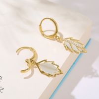 Fashion Creative Leaves Opal Copper Inlaid Rhinestone Pendant Earrings main image 6