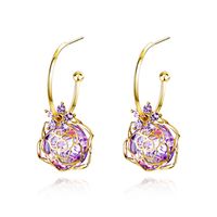 New Copper Gold-plated Purple Crystal Zircon Stud Earrings main image 5