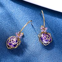 New Copper Gold-plated Purple Crystal Zircon Stud Earrings main image 3