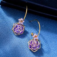 New Copper Gold-plated Purple Crystal Zircon Stud Earrings main image 2