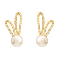 New Style Simple Geometric Rabbit Pearl Copper Stud Earrings main image 5