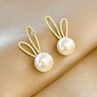 New Style Simple Geometric Rabbit Pearl Copper Stud Earrings main image 1