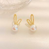 New Style Simple Geometric Rabbit Pearl Copper Stud Earrings main image 2
