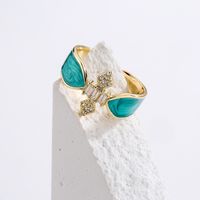 New Style Copper Plating 18k Gold Micro Inlaid Zircon Dripping Oil Geometric Open Ring main image 4