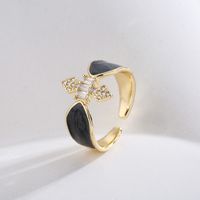 New Style Copper Plating 18k Gold Micro Inlaid Zircon Dripping Oil Geometric Open Ring main image 2