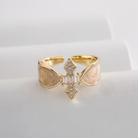 New Style Copper Plating 18k Gold Micro Inlaid Zircon Dripping Oil Geometric Open Ring main image 3