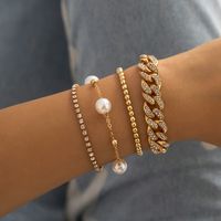 Hip Hop Style Rhinestone Beaded Cuban Chain Imitation Pearl Bracelet main image 1