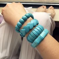 New Wide Elastic String Turquoise Bracelet Retro Heart Geometric Bracelet main image 5