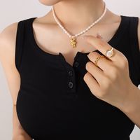Fashion Baroque Pearl Necklace Women's Titanium Steel Gold-plated Bear Pendant Clavicle Chain main image 1