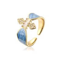 New Style Copper Plating 18k Gold Micro Inlaid Zircon Dripping Oil Geometric Open Ring sku image 6