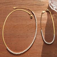 Fashion Diamond Zircon Inlaid Stitching Blade Chain Gold-plated Necklace Bracelet main image 1