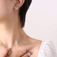 Fashion Melting Heart Zircon Inlaid Pendant Necklace Earrings Jewelry Set sku image 1