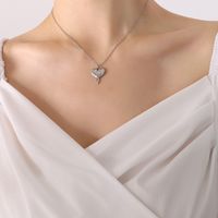 Fashion Melting Heart Zircon Inlaid Pendant Necklace Earrings Jewelry Set sku image 7