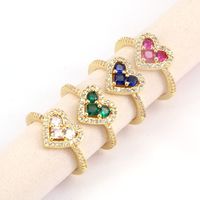 New Simple Colorful Heart-shaped Copper Inlaid Zircon Open Ring main image 1