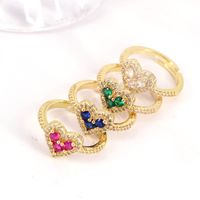 New Simple Colorful Heart-shaped Copper Inlaid Zircon Open Ring main image 4