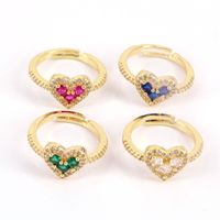 New Simple Colorful Heart-shaped Copper Inlaid Zircon Open Ring main image 2