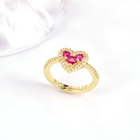 New Simple Colorful Heart-shaped Copper Inlaid Zircon Open Ring sku image 4
