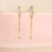 Summer New Chain Star Copper Zirconium Plated 18 Real Gold Long Earrings main image 6
