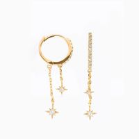 Summer New Chain Star Copper Zirconium Plated 18 Real Gold Long Earrings main image 3