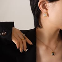 Summer Ins Fashion Opal Pendant Necklace Earrings Women's Jewelry Set sku image 3