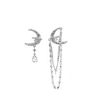 Long Asymmetric Tassel Earrings Liquid Metallic Moon Shape Water Drop Stud Diamond Stud Earrings sku image 1