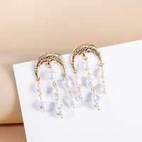 Romantic Anchor White Pearl Stud Earrings Metallic Pleated Tassel Earrings main image 6