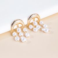 Romantic Anchor White Pearl Stud Earrings Metallic Pleated Tassel Earrings main image 5