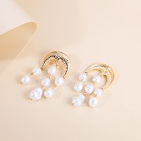 Romantic Anchor White Pearl Stud Earrings Metallic Pleated Tassel Earrings main image 4