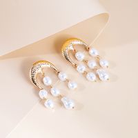 Romantic Anchor White Pearl Stud Earrings Metallic Pleated Tassel Earrings main image 3