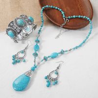 Long Natural Turquoise Pendant Necklace Bohemian Ethnic Style Necklace For Women main image 3
