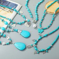 Long Natural Turquoise Pendant Necklace Bohemian Ethnic Style Necklace For Women main image 1