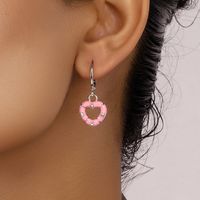 Fashion Female Zircon Pink Heart Drop Oil Alloy Earrings Wholesale main image 4