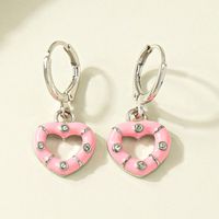 Fashion Female Zircon Pink Heart Drop Oil Alloy Earrings Wholesale main image 2